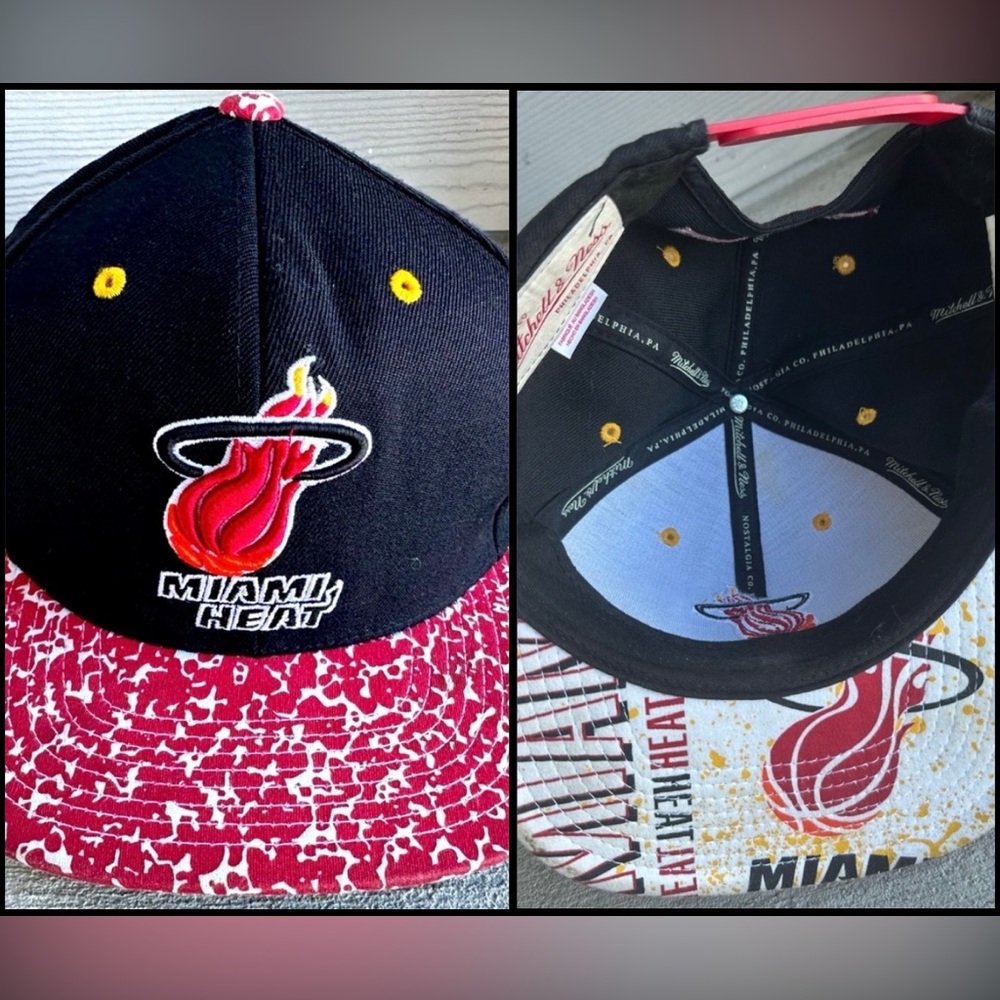 Miami Heat Mitchell & Ness Hardwood Classic Hat Black Red Camo Bill SnapBack VGC